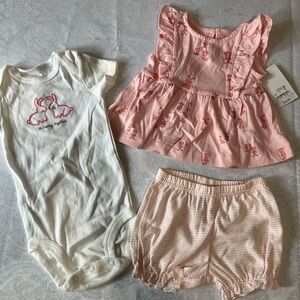 NWT 3 piece carters outfit. Pink with bunnies/pink stripe bottoms/ white…